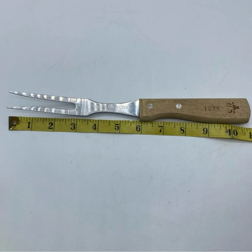 Vintage Prong Carving Fork Meat Cooking Chef’s Collection Wooden Handle Stainles